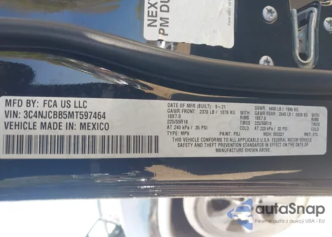 2021 Jeep Compass Altitude Fwd из США, поврежденный, VIN 3C4NJCBB5MT597464